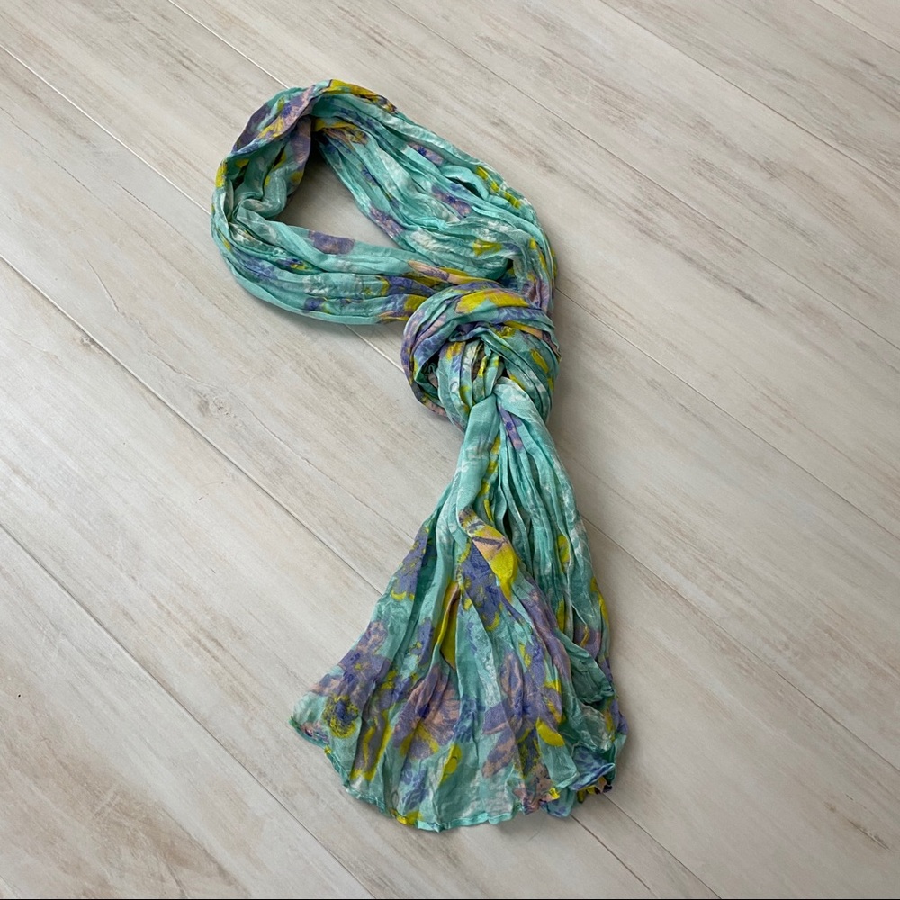 | Sheer Blue Floral Scarf